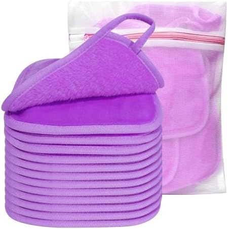 KODAMO Makeup Remover Cloth, Reusable Makeup Remover Pads Washable Travel Bag, Microfiber Makeup Removal Face Wash Cloths with Just Water, 12 Pack/Violet