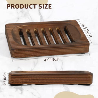 2 Pack Wooden Soap Holder - Integrated Self Draining Soap Dish for Shower with Slotted, Sturdy Wooden Soap Tray for Sink, Bathtub and Kitchen