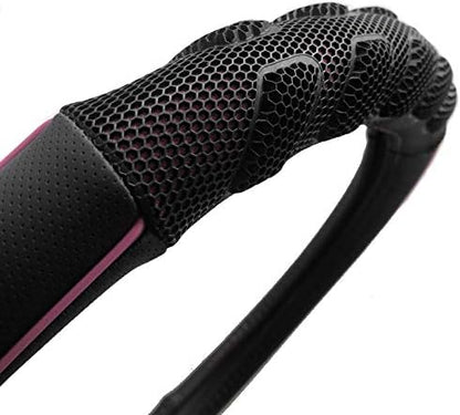 Flying Banner car Steering Wheel Cover Faux Leather Massage Universal fit 3D Honeycomb Hole Anti-Slip Sporty 15 Inches (Pink Black)