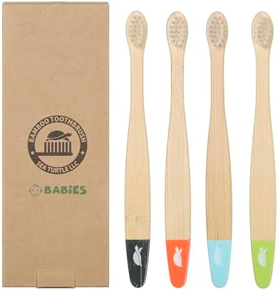 Sea Turtle Plant-Based Bristles, Ultra-Soft Bamboo Toothbrushes, Natural Toothbrush for Babies (4 Pack)
