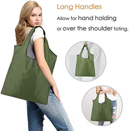BeeGreen Green Reusable Grocery Bags Wholesale Green Reusable Kitchen Bags Bulk Foldable-Machine Washable with Zipper Storage Pouch 20 Packs