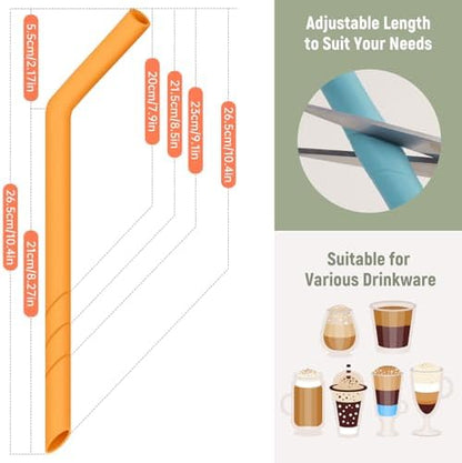 NiHome 6 PCS Extra Wide Reusable Bent Silicone Straws for Boba & Smoothies