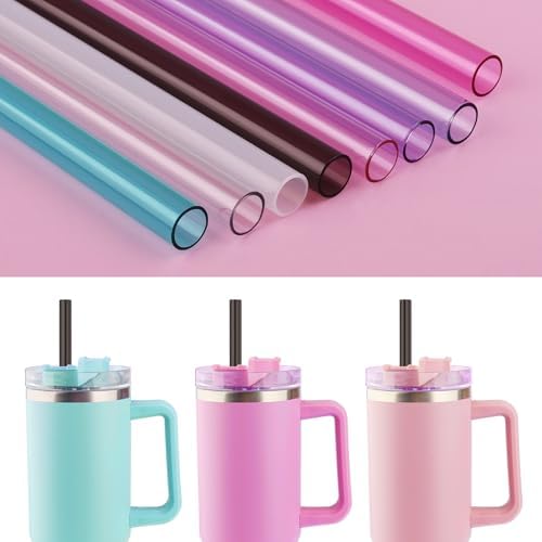Replacement Straw Compatible with 40 oz Stanley Quencher Tumbler, 12 Inch Extra Long Reusable Plastic Straws for 40 Oz Cup, Black-6 Pack