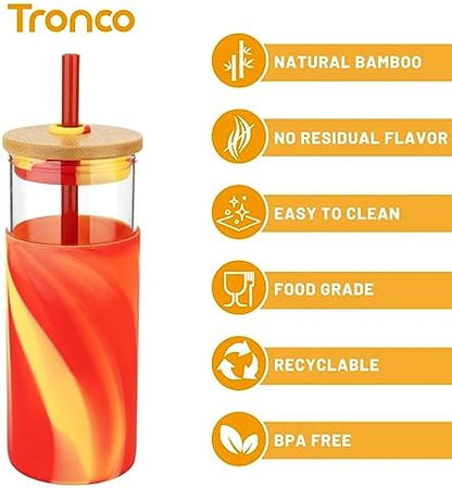 Tronco 20 oz Glass Tumbler with Lids and Straws, Reusable Iced Coffee Cups