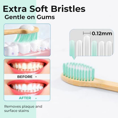 Bamboo Toothbrushes, Ultra Soft 0.12mm PBT Bristles 10 Pack