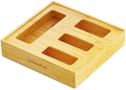 SpaceAid Bag Storage Organizer for Kitchen Drawer, Bamboo Organizer, Compatible with Gallon, Quart, Sandwich and Snack Variety Size Bag (1 Box 4 Slots, Natural, 2" High)
