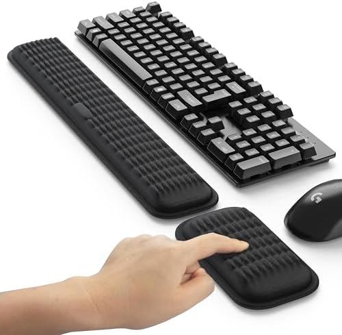 MEKASS Ergonomic Wrist Rest for Keyboard and Mouse, Soft Memory Foam Keyboard Wrist Rest Set with Non-Slip Silicone Base, Easy Typing, Pain Relief, Comfort for Office, Work, Gaming (Classic Black)