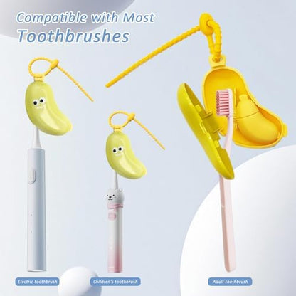 Banana-Shaped Toothbrush Cover, 2-in-1 Travel Toothbrush Case with Built-in Toothpaste Dispenser & Hanging Rope, Fits Most Electric/Manual Brush Heads for Vacation, Camping