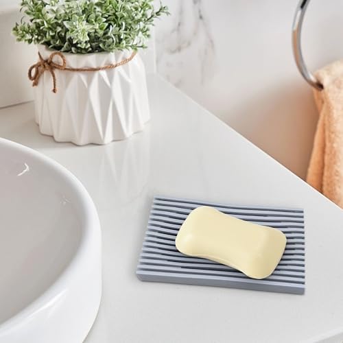 Aoheuo Modern Minimalist Soap Dish (1Pack),Drainage Silicone Soap Holder,5.5 Long by 3.15 Wide,0.55 inches high,Used for Kitchen,Bathroom,and Bar Sink(Incanus)