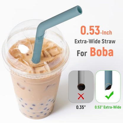 NiHome 6 PCS Extra Wide Reusable Bent Silicone Straws for Boba & Smoothies