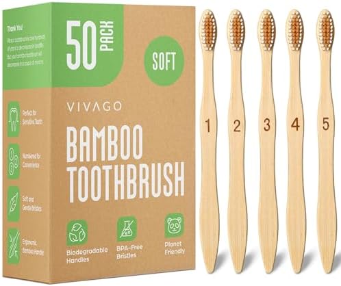 VIVAGO Bamboo Toothbrushes 50 Pack - Soft Bristles Toothbrushes for Adults