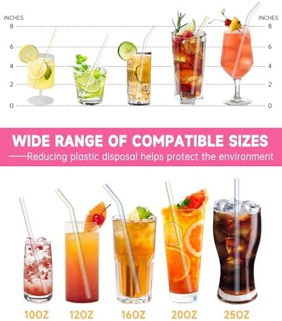 10 Pcs Reusable Glass Straws Shatter Resistant, 8” Colorful Glass Straws