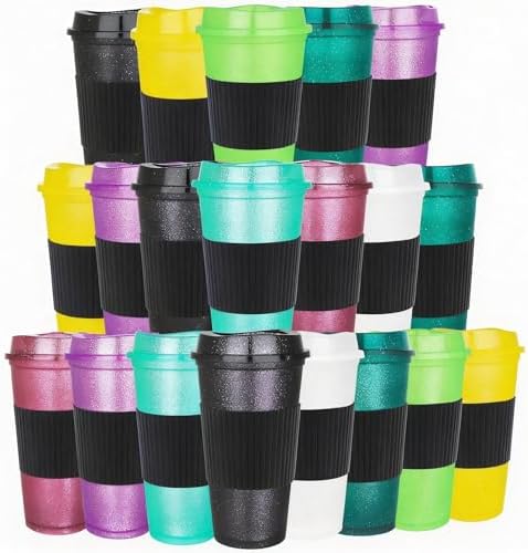 16 oz Plastic Tumblers with Lids, Glitter Blend, 20 Pack