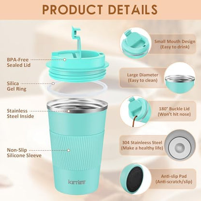 KETIEE Travel Mug 12oz: Vacuum Insulated Coffee Mug with Leakproof Lid