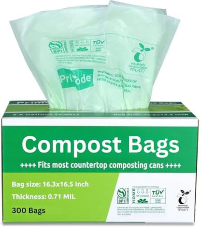 Compost Bags, Compostable Trash Bags 2.6 Gallon Compostable Bags Small 300 Count Compost Bags for Countertop bin Extra Thick 0.71 Mil. ASTM D6400 Certified By BPI and TÜV AUSTRIA 2.6 Gallon, 300 Units