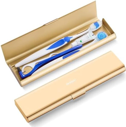 Wider Aluminum Toothbrush Travel Case, Portable Travel Toothbrush Holder, Durable Manual Toothbrush Box Container for Traveling, Bathroom, Camping, Business Trip, Gold