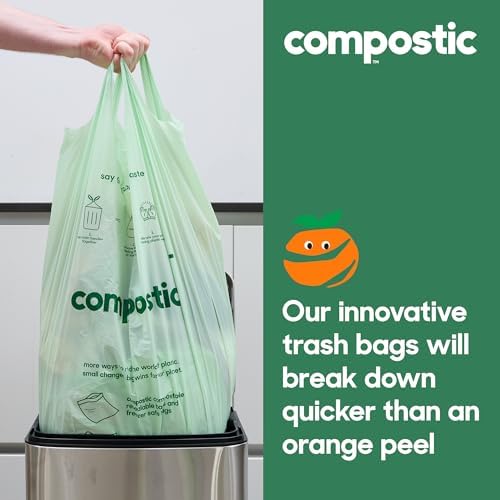 Compostic Compostable Trash Bags, 13 Gallon Tall Kitchen (100 Count) Bulk Pack — Extra Strong, Home Compostable, Plant-Based, Non-Toxic, Unscented Garbage Bags (Pack of 2)