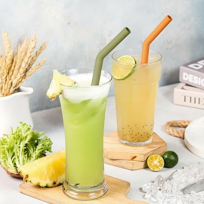 NiHome 6-Pack Wide Reusable Bent Silicone Straws for Smoothies, Milkshake