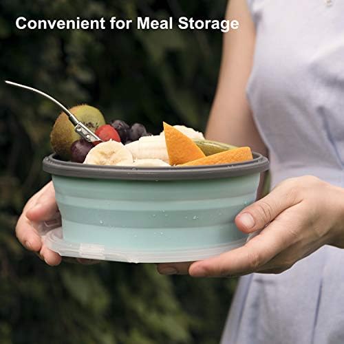 ColorCoral Collapsible Camping Bowl with Lid & Fork Silicone 1200ml 42oz
