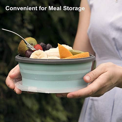 ColorCoral Collapsible Camping Bowl with Lid & Fork Silicone 1200ml 42oz