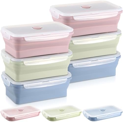 Mifoci 6 Pcs Silicone Containers for Food Collapsible Food Storage Containers with Airtight Lids Stacking Leftover Foods Storage Lunch Box for Freezer Microwave Dishwasher Safe(Morandi,40.5 oz)