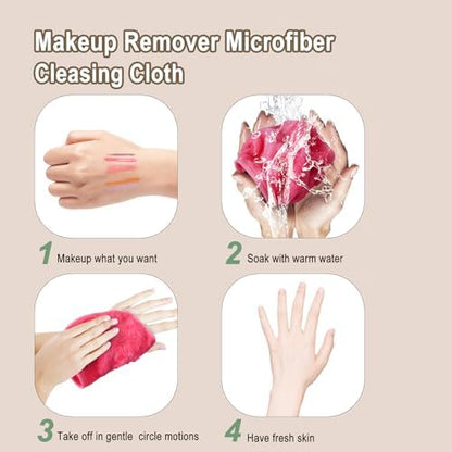 KODAMO Makeup Remover Cloth, Reusable Makeup Remover Pads Washable Travel Bag, Microfiber Makeup Removal Face Wash Cloths with Just Water, Gentle Soft,12 Pack, Pink