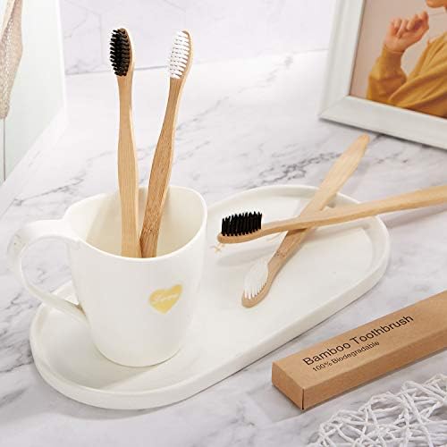 Boao 20 Pcs Bamboo Toothbrushes Bulk Biodegradable Charcoal Toothbrushes Pack Soft Bristle Natural Wooden Individually Wrapped for Adults Reusable Travel