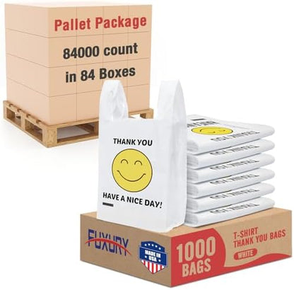 Fuxury 84000 (84K) Count Thank You Smile Plastic Shopping Bags with Handles