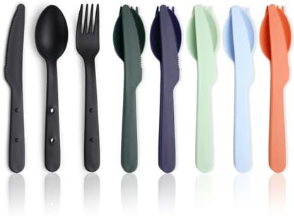 Evanda Travel Utensils Set for 6, Reusable Plastic Knife Fork Spoon Snapped Together for Easy Portability and Save Space, Silverware Cutlery Utensils Set for Work, Camping, Picnic, Gadgets, Lunch Box