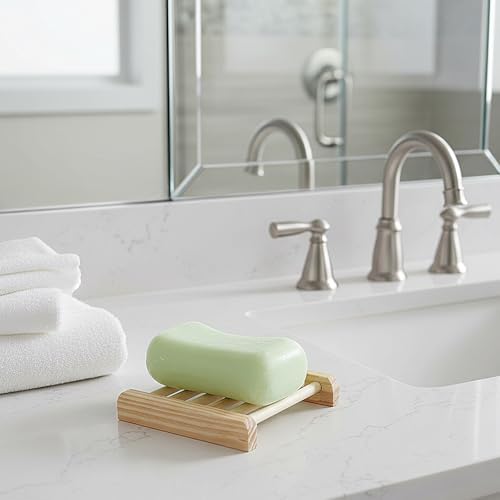 Natural Bamboo Wood Soap Dish with Drainage Tray - Bulk 50 Pcs Wooden Soap Holder for Bathroom, Kitchen Sink, Bar Soaps & Sponges - Rustic Home Decor Organizer, 3.3 x 3.3 x 0.67 Inch