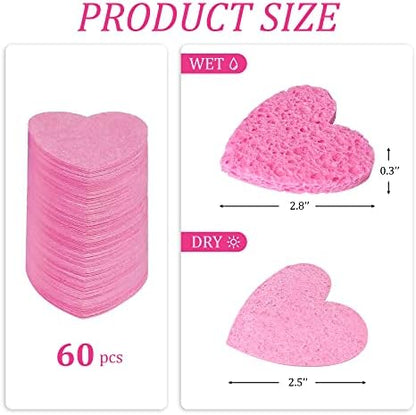 120-Count Kickleen Compressed Cellulose Heart Shape Facial Sponges,Pink