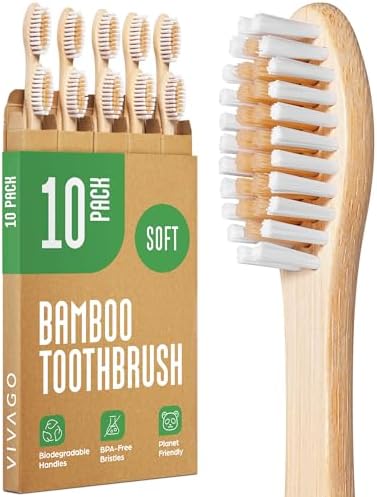 VIVAGO Bamboo Toothbrushes 10 Pack - Soft Bristles Toothbrushes for Adults
