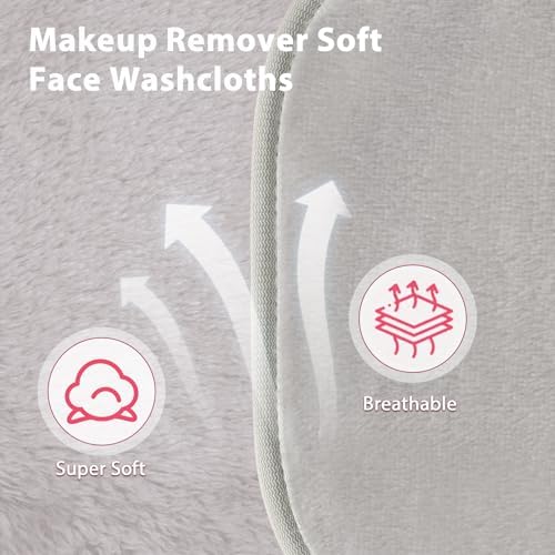 Natwag Makeup Remover Cloth, 6" x 6" Make Up Towels Reusable Face Cloth for Washing Face, 12 Pack Makeup Remover Pads Microfiber Face Washcloth with Mesh Bag, Light Grey