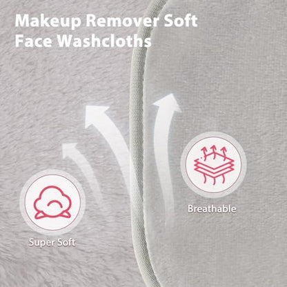 Natwag Makeup Remover Cloth, 6" x 6" Make Up Towels Reusable Face Cloth for Washing Face, 12 Pack Makeup Remover Pads Microfiber Face Washcloth with Mesh Bag, Light Grey