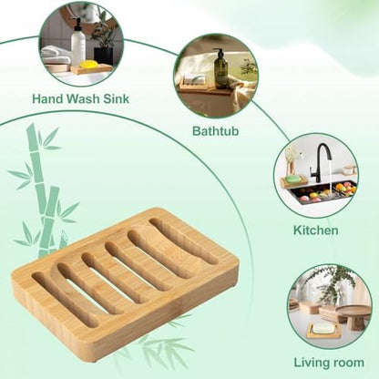 Wooden Soap Dish, Bamboo Soap Holder for Shower 2 Pack, Self Draining Tray