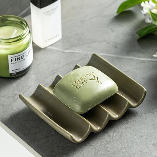 Bar Soap Holder, Ceramic Soap Dish for Shower, Bathroom Soap Saver