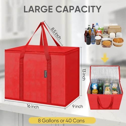 BALEINE Insulated Reusable Grocery Bags with Zippered Top, Large Cooler Bag