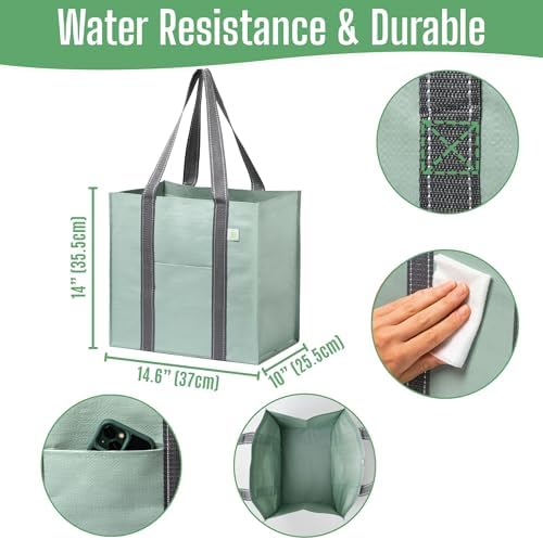 VENO 4 Pack Large Grocery Bag Reusable Shopping Bags with Hard Bottom