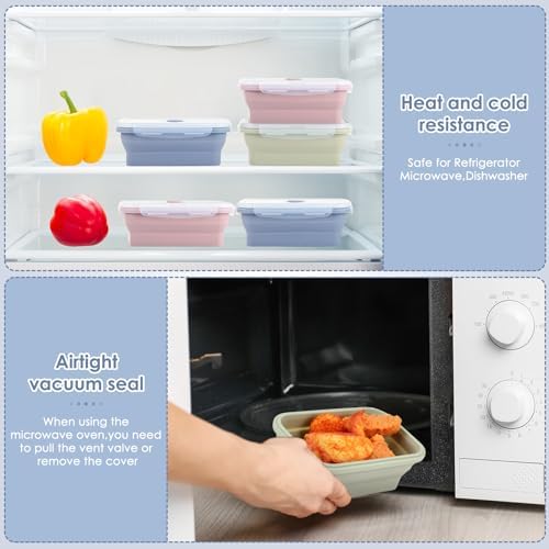 Mifoci 6 Pcs Silicone Containers for Food Collapsible Food Storage Containers with Airtight Lids Stacking Leftover Foods Storage Lunch Box for Freezer Microwave Dishwasher Safe(Morandi,27 oz)