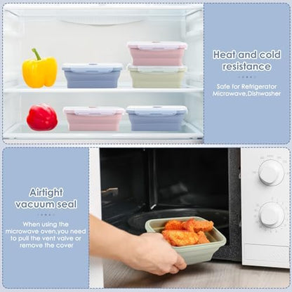 Mifoci 6 Pcs Silicone Containers for Food Collapsible Food Storage Containers with Airtight Lids Stacking Leftover Foods Storage Lunch Box for Freezer Microwave Dishwasher Safe(Morandi,27 oz)