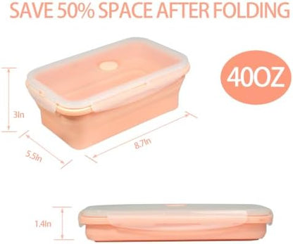 Plus 4PCS Foldable Silicone Food Storage Containers for Kitchen Storage for Leftovers Fruits and Meal Prep Dishwasher Safe Microwave Safe Ideal for Home and Travel (Pink, 40OZ)
