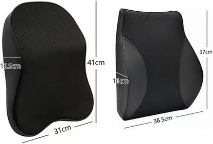 Memory Foam car Neck Pillow and Lumbar Support Pillow Set Breathable Removable Cover ergonomically Designed to Ease Neck and Back Pain (Black)