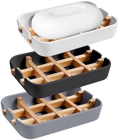 Aoheuo Modern Bamboo Fiber soap Holder and soap Dish Combination (Removable),5.12 Long by 3 Wide, 0.98 inches high, Used in Kitchens, bathrooms, and bar Sinks (White,Black,Gray)