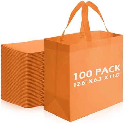 Reginary 100 PCS Non Woven Tote Bags Bulk,Orange