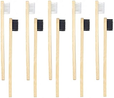 SEVENHEAD 10 PCS Kids Bamboo Toothbrushes Soft Bristles Wooden Toothbrushes, Natural Biodegradable BPA Free Eco Friendly Toothbrushes Black White