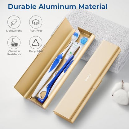 Wider Aluminum Toothbrush Travel Case, Portable Travel Toothbrush Holder, Durable Manual Toothbrush Box Container for Traveling, Bathroom, Camping, Business Trip, Gold
