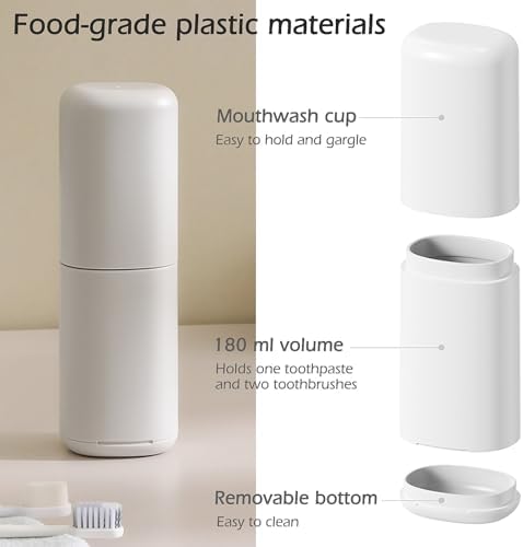 Portable Travel Toothbrush Case with Gargle Cup - Hard Shell Toothbrush Holder & Toothpaste Container, Detachable Bottom for Easy Cleaning, Matte BPA-Free Organizer for Business Trip, Camping, Gym