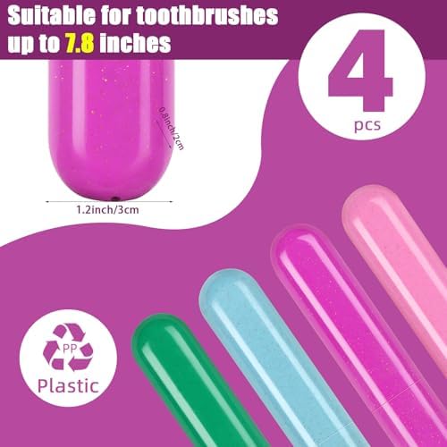 Hooqict 4 Pack Travel Toothbrush Case Portable Travel Toothbrush Holder Plastic Toothbrush Container Protector Cover for Traveling, Camping, Home, School, Business