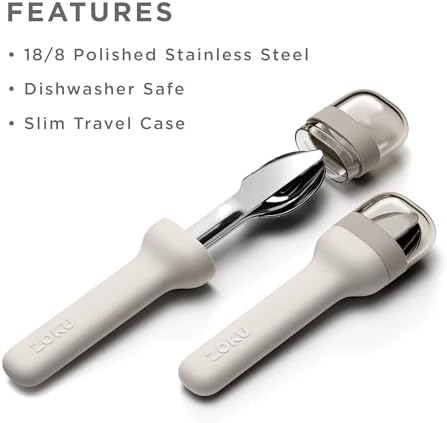 Zoku Pocket Utensil Set Stainless Steel Fork, Knife, and Spoon in Case Grey