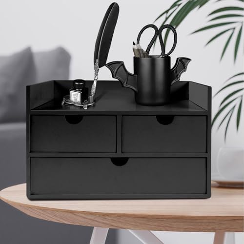 Charmewooden Desk Organizer with Drawers Countertop Drawers Organizer Tabletop Storage Organization Box Home Office Workspace Bathroom Toiletries Supplies (black with shelf)